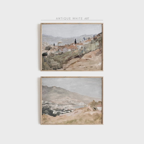 Italian Countryside Neutral Horizontal Vintage Pair Wall Art Set 2 Stretched Canvas 16x24