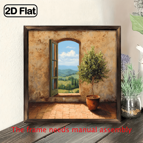 Italian Countryside Olive Tree 20x20 cm Wood Picture Frame - Rustic Vintage Wall-Mountable Photo Display with Wood, Italian Olive Branch for Home Office Cafe Decor, Easy Hang Suitable for Pictur