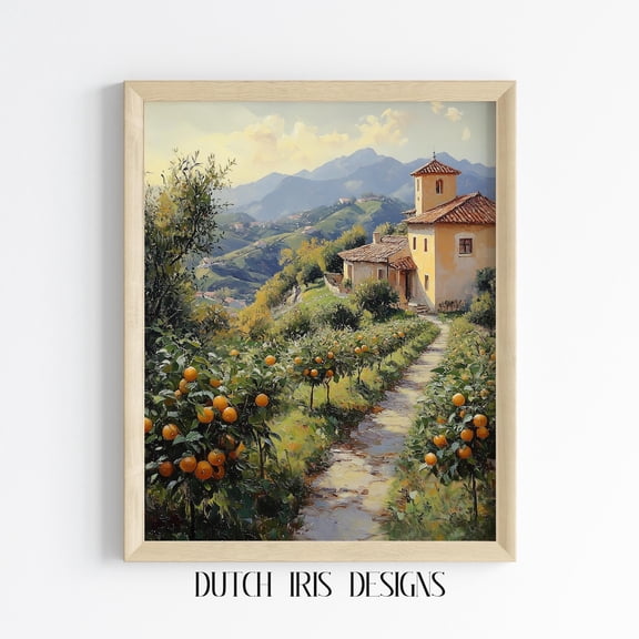 Italian Countryside Path, Rustic Spring Landscape Art, Scenic Hillside, Cottagecore Decor, Vintage Country House 418 Home Decor #1343, Unframed Poster Size 8x12