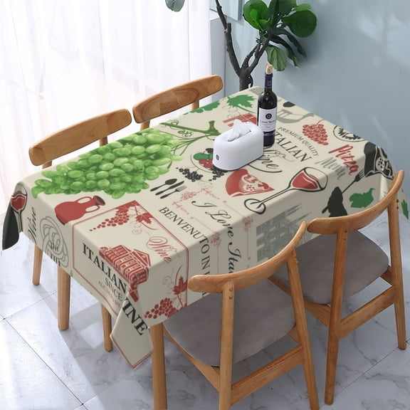 Italian Cuisine Italy VintageFood Wine Cafe Italy Bar European Europe Rectangular Tablecloth 54"x 72" Waterproof Rectangle Table Cover Cloth for Kitchen Dining Room Picnic Home Party