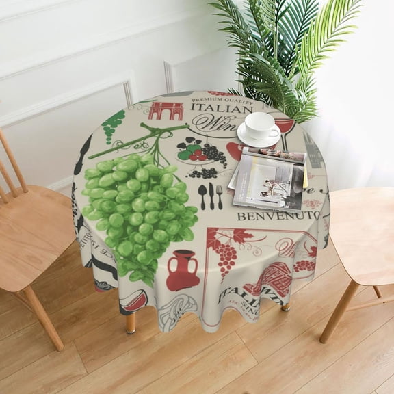Italian Cuisine Italy VintageFood Wine Cafe Italy Bar European Europe Tablecloths Round 60 inch Fabric Table Cloth Cover for Dining Kitchen Wedding Party