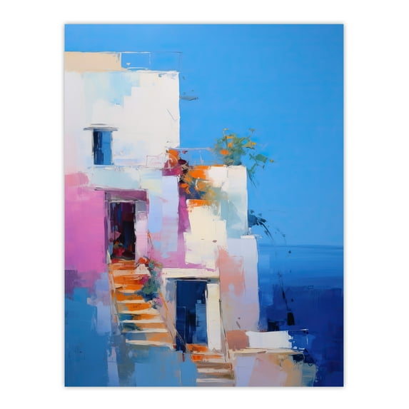 Italian Daydream Abstract Oil Painting Blue Pink Orange Summer Holiday Destination Unframed Wall Art Print Poster Home Decor Premium