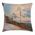 thumbnail image 1 of Italian Decor Throw Pillow Cushion Cover, Dawn at Ortona Abruzzo Italy Terrace View on the Adriatic Sea, Decorative Square Accent Pillow Case, 16 X 16 Inches, Light Caramel and White, by Ambesonne, 1 of 2