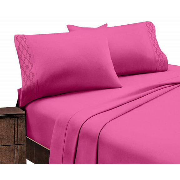 Italian Design 1800 Series Egyptian Comfort Super Soft Embroidery 3 Piece Sheet Set (Twin, Hot Pink)