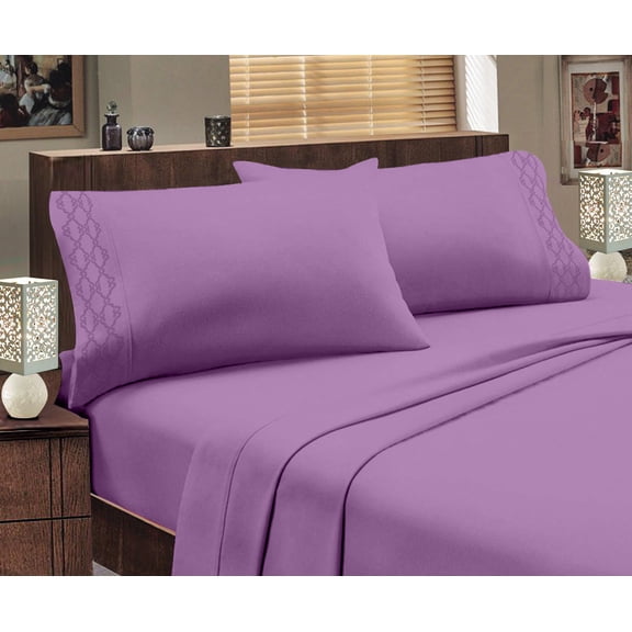 Italian Design 1800 Series Egyptian Comfort Super Soft Embroidery 4 Piece Sheet Set (King, Purple)