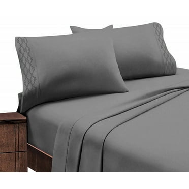 Italian Design 1800 Series Egyptian Comfort Super Soft Embroidery 4 Piece Sheet Set (Queen, Gray)