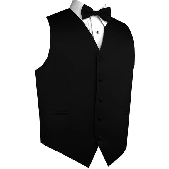 Men's Formal Tuxedo Vest, Bow-Tie & Hankie Set for Prom, Homecoming, Wedding, Cruise in Black - L