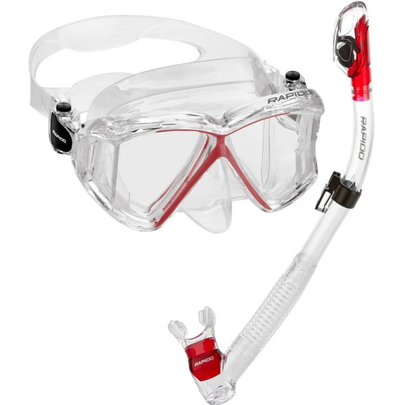 Italian Design Panto-180 Premium Tempered Glass Lens Panoramic Side-View Snorkel Mask Superior Dry Snorkel Set