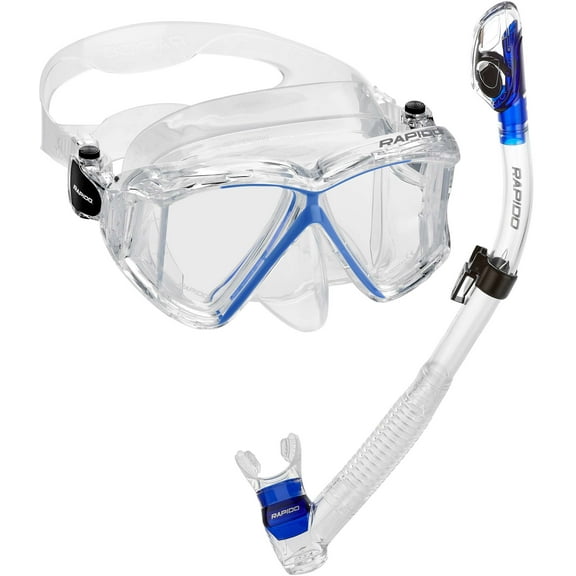 Italian Design Panto-180 Premium Tempered Glass Lens Panoramic Side-View Snorkel Mask Superior Dry Snorkel Set