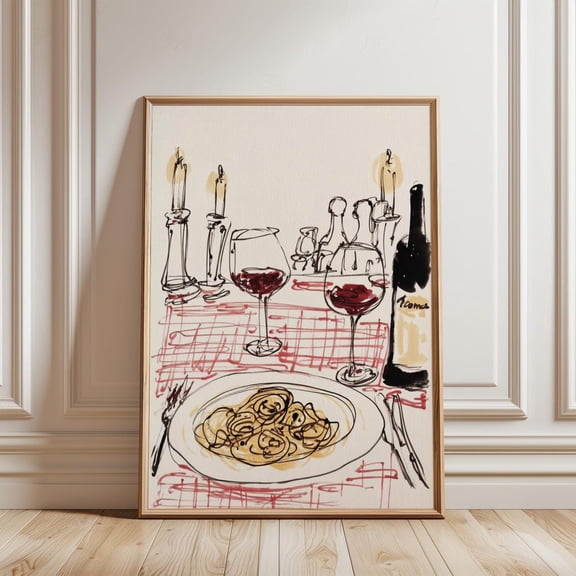 Italian Dinner Scene Poster, Unframed Paper Poster 8x10in