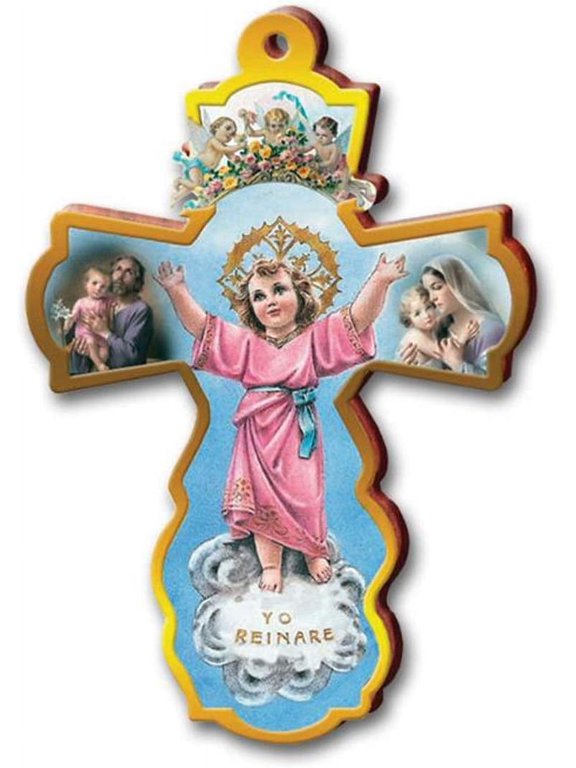 Italian Divine Child Wooden Wall Cross Religious Catholic Gift Baptism Divino Nino (6 inches)