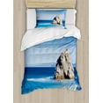 thumbnail image 1 of Italian Duvet Cover Set, Big Formless Rock Italian Seascape and Sky European Secret Paradise Art, Decorative 2 Piece Bedding Set with 1 Pillow Shams, Twin Size, Turquoise Grey, by Ambesonne, 1 of 3