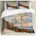 thumbnail image 1 of Italian Duvet Cover Set, Dawn at Ortona Abruzzo Italy Terrace View on the Adriatic Sea Print, Decorative 3 Piece Bedding Set with 2 Pillow Shams, Queen Size, Pale Caramel and White, by Ambesonne, 1 of 3