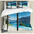 thumbnail image 1 of Italian Duvet Cover Set, Lake Maggiore View from the Terrace Balcony of House with Pool Art, Decorative 3 Piece Bedding Set with 2 Pillow Shams, Calking Size, Turquoise Grey and White, by Ambesonne, 1 of 3