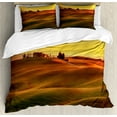 thumbnail image 1 of Italian Duvet Cover Set, Rural Landscape of European Mediterranean Old House in Countryside Farm Print Art, Decorative 3 Piece Bedding Set with 2 Pillow Shams, King Size, Orange White, by Ambesonne, 1 of 3
