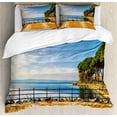 thumbnail image 1 of Italian Duvet Cover Set, Terrace Promenade Balcony and Pine Trees in Bolsena Lake Italy Print, Decorative 3 Piece Bedding Set with 2 Pillow Shams, Calking Size, Blue and Pale Brown, by Ambesonne, 1 of 3