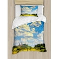 thumbnail image 1 of Italian Duvet Cover Sets, Old Italian Village Scenery Meadows and Clouds Mediterranean Rural Print, Bedding Set 2 Duvet Covers & 2 Pillowcases, 2 Pack Twin Size, Green Blue White, by Ambesonne, 1 of 3