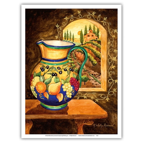 Italian Earth Vase - Tuscany Italy - Italian Villa Vineyards - From an Original Watercolor Painting by Robin Wethe Altman - Master Art Print (Unframed) 9in x 12in