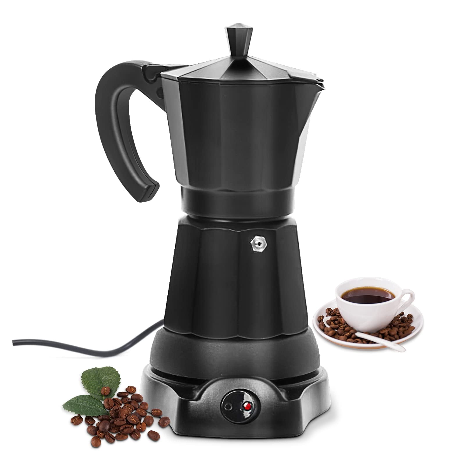 Italian Electric Moka Pot 6 Cup, Espresso Coffee Maker Machine, Portable Cafeteras Electricas for Americano Iced Coffee, Aluminum Construction, Red