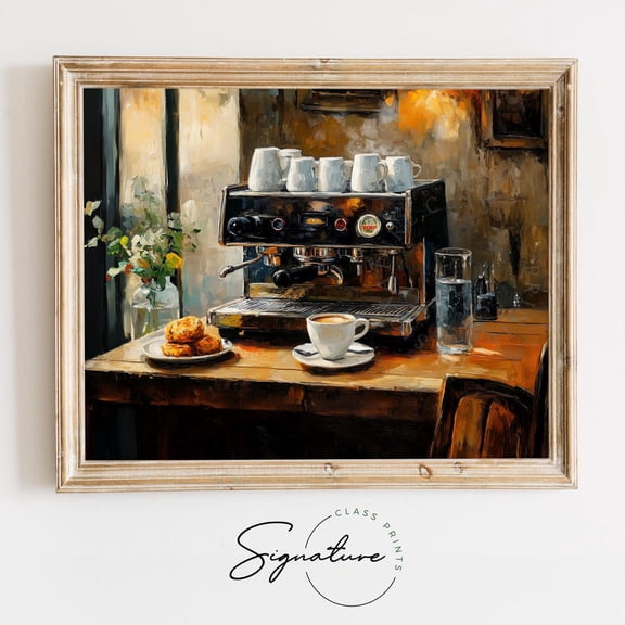 Italian Espresso Bar With Vintage Charm, Rustic Coffee Scene, Warm Farmhouse Wall Art, Earthy Kitchen Decor, 3589 Home Decor, 8x12 UNFRAMED