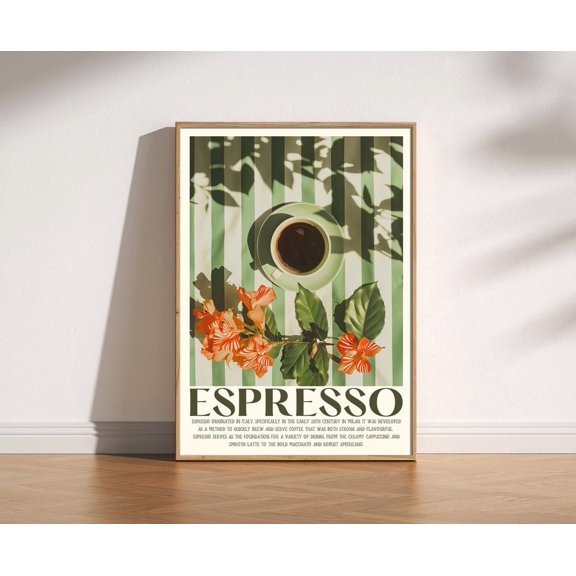 Italian Espresso Coffee Poster, Retro Cafe Wall Art