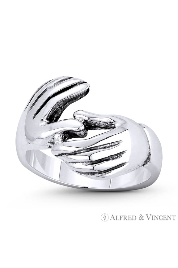 Italian Fede / Gimmel / Gimmal 3-13.5mm Love & Fidelity Promise Ring in Oxidized .925 Sterling Silver