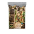 thumbnail image 1 of Italian Fitted Sheet & Pillow Sham Set, View of Old Mediterranean Street Stone Rock Houses in Italy City Rural Print, Decorative Printed 6 Piece Bedding Decor Set, Full, Multicolor, by Ambesonne, 1 of 3