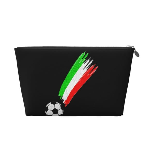 Italian Flag And Football Handbag Purse Tote Organizer Zipper Closure Cosmetic Pouch Bag For Travelling