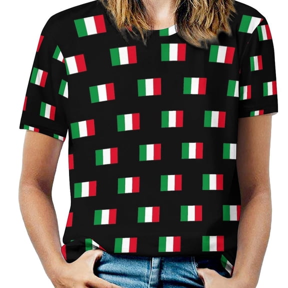 Italian Flag Pattern Women's Short Sleeve Tops Casual Blouses T Shirt