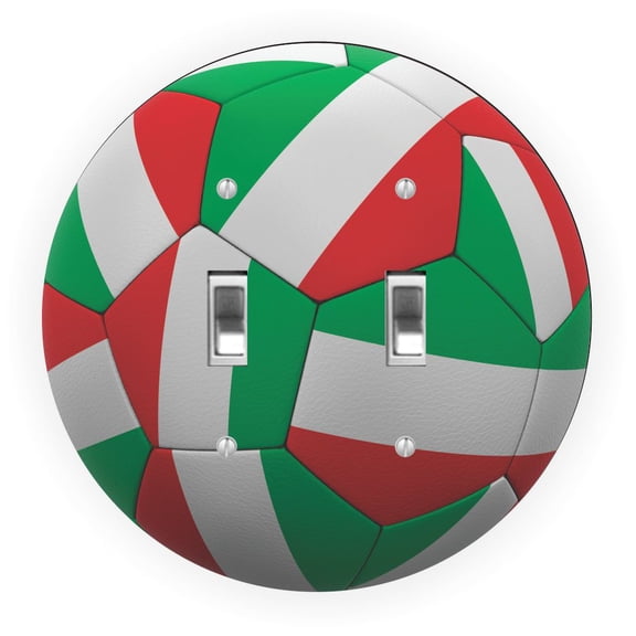 Italian Flag Soccer Ball Design - Round Light Switch Plate Cover - Double Toggle