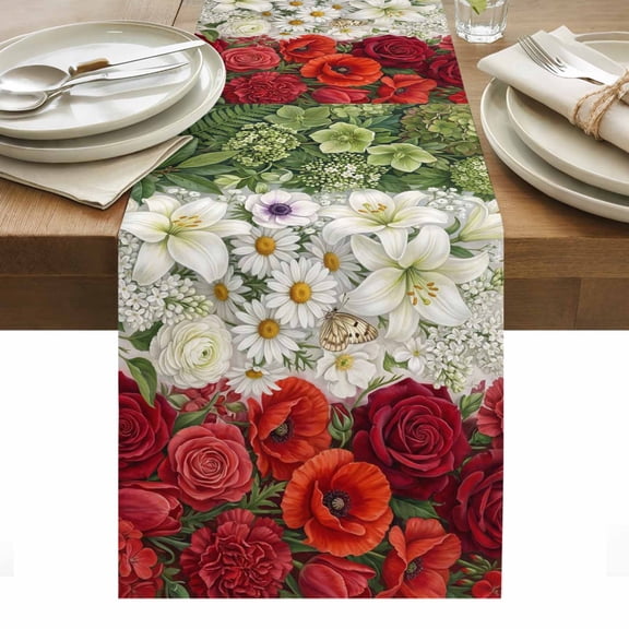 Italian Floral Table Runner Spring Summer Flowers Botanical Tablerunners 13 x 36 Inch, Table Decorations Tabletop Scarf for Summer Gathering Holiday Farmhouse Kitchen Dining Decor