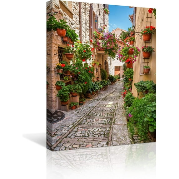 Italian Flowers Town Wall Art Nature Landscape Photography Picture Floral Botanical Canvas Print Paintings Modern Framed Artwork for Home Decoration Wall Decor, 12 x 16 Inches