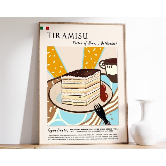 Italian Food Poster, Tiramisu, Dessert Poster, Art Poster, Rome Print, Italian Food Art, Italy, Retro Print, Food Gift Wall Art, Modern Wall Decor, 16x24 UNFRAMED
