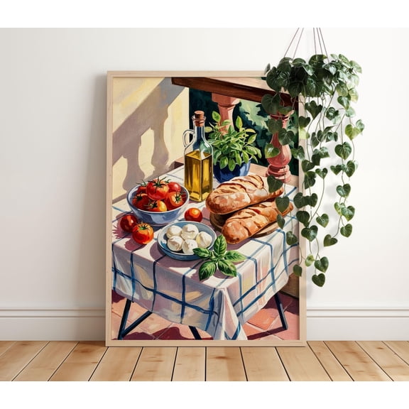 Italian Food Retro Art Kitchen Wall Decor Dining Room Artwork Rustic Farmhouse Decor Vintage Art, Stretched Canvas