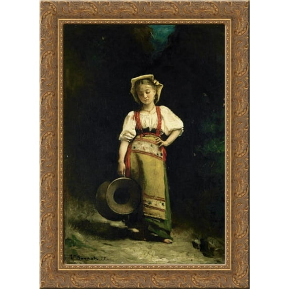 Italian Girl with a Jug 19x24 Gold Ornate Wood Framed Canvas Art by Bonnat, Leon Joseph Florentin