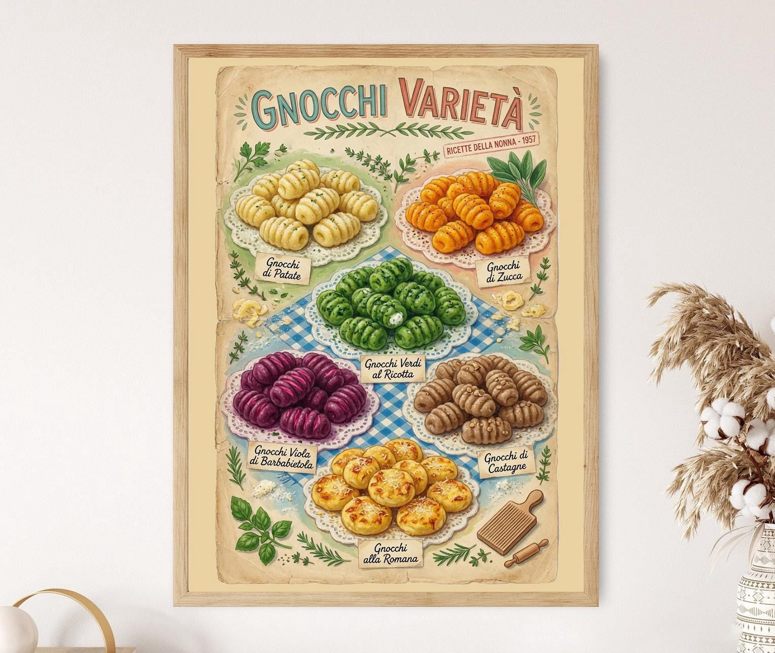 Italian Gnocchi Varieties Dumpling Guide Kitchen Art Poster , Poster ...