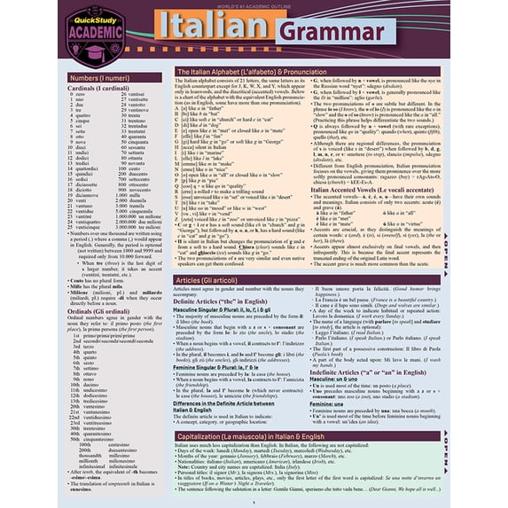 Italian Grammar: A Quickstudy Laminated Language Reference Guide ...