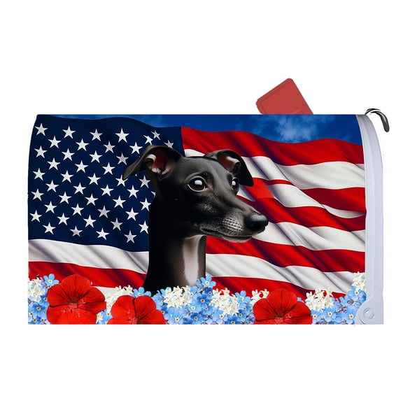 Italian Greyhound Black/White - Best of Breed Patriotic Dog Breed Mail Box Cover