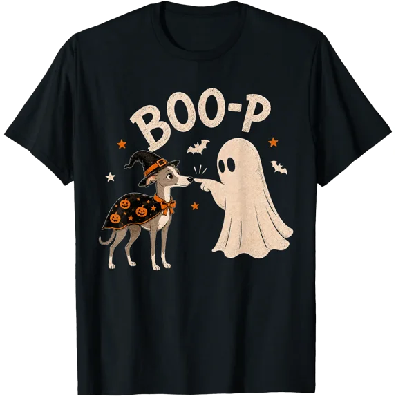 Italian Greyhound Boo Boo-p Ghost Nose Boop Halloween Dog T-Shirt ...