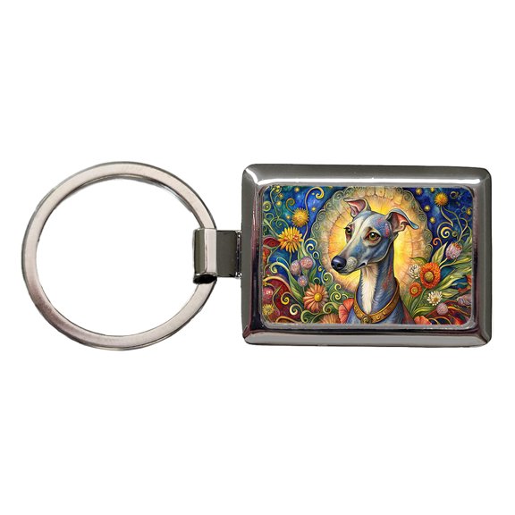 Italian Greyhound Dog French Bohemian Art Metal Rectangle Keychain