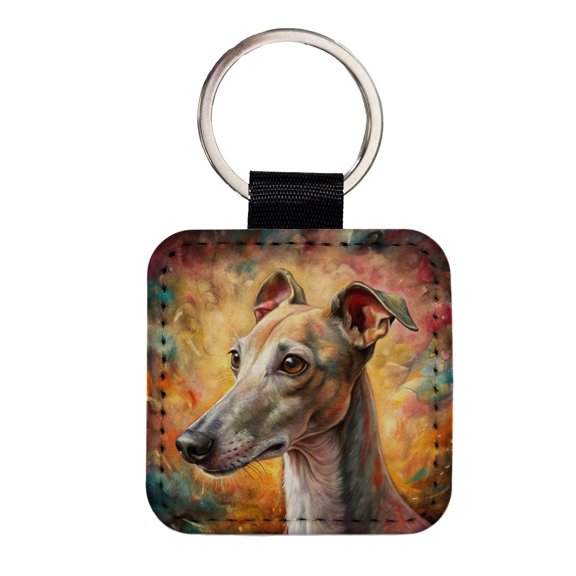 Italian Greyhound Dog Illustration Faux Leather Square Keychain