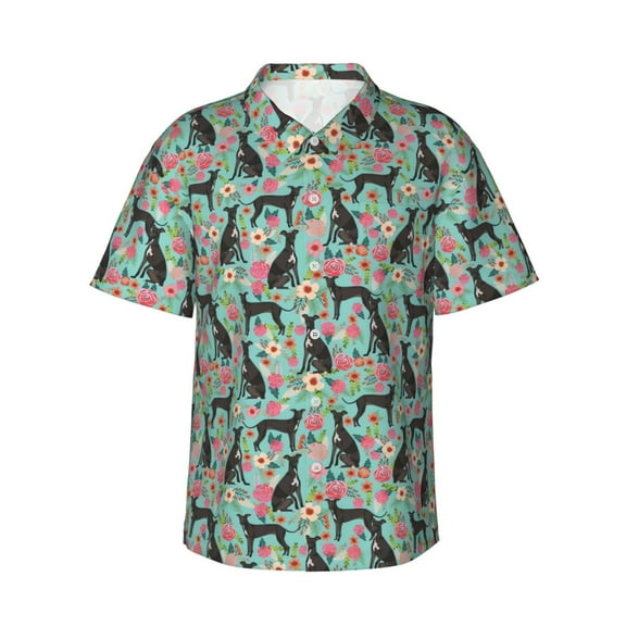 Italian Greyhound Dog Men'S 3d Print Casual Button Down Shirts, Novelty Hawaiian Short Sleeves Xl