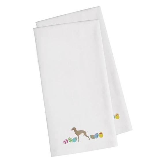 Italian Greyhound Easter White Embroidered Kitchen Towel - Set of 2