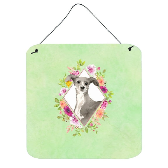 Italian Greyhound Green Flowers Wall or Door Hanging Prints