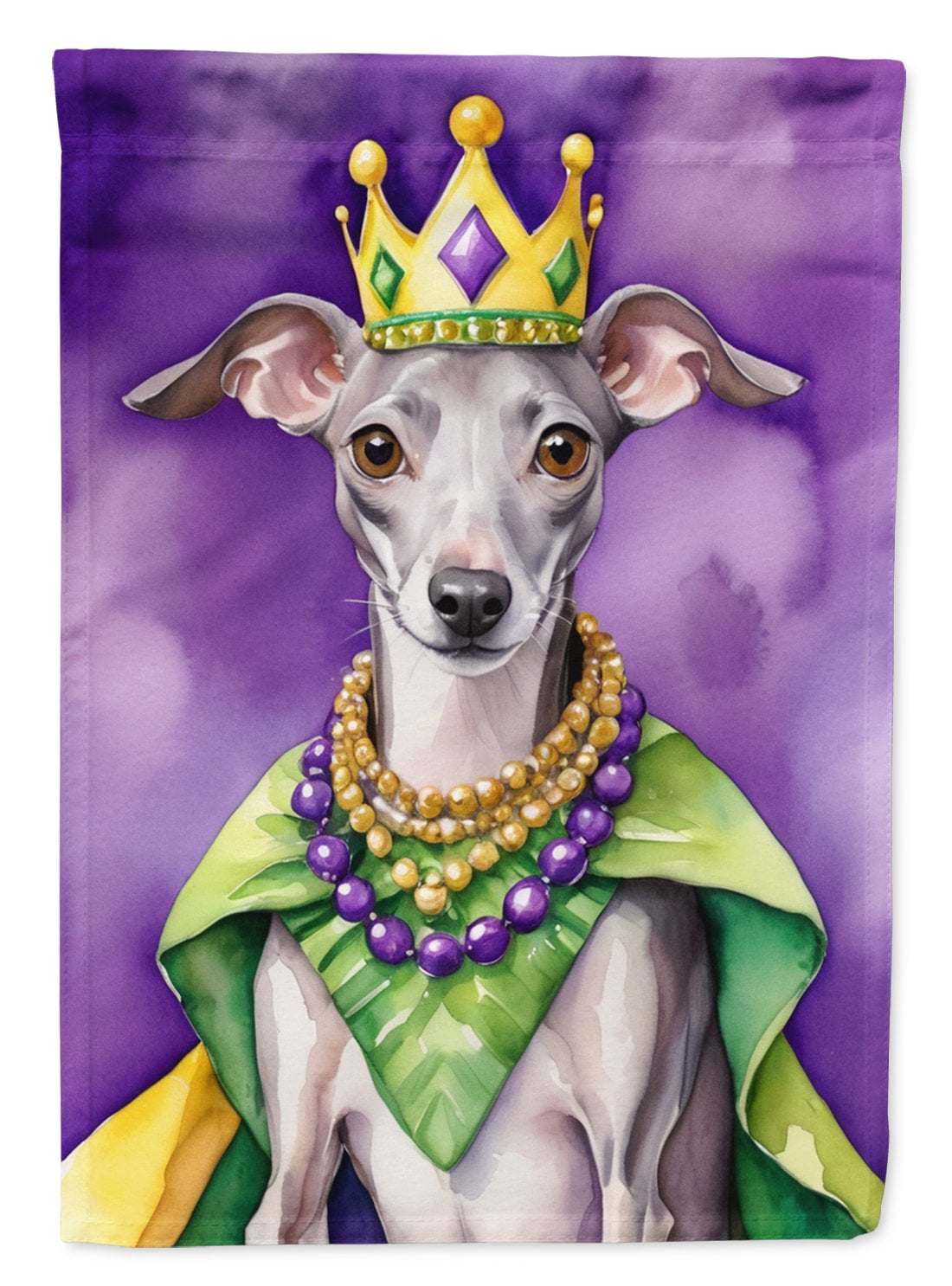 Italian Greyhound King of Mardi Gras House Flag 28 in x 40 in