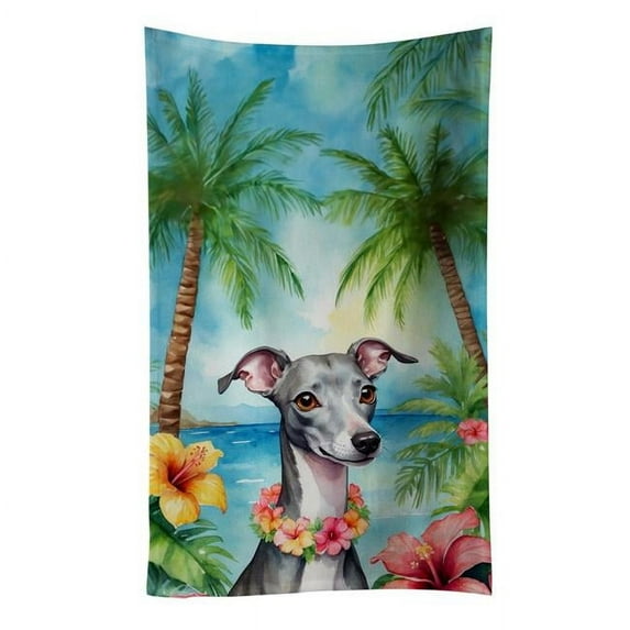 Italian Greyhound Luau Kitchen Towel 15 in x 25 in