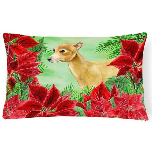 Italian Greyhound Poinsettas Canvas Fabric Decorative Pillow