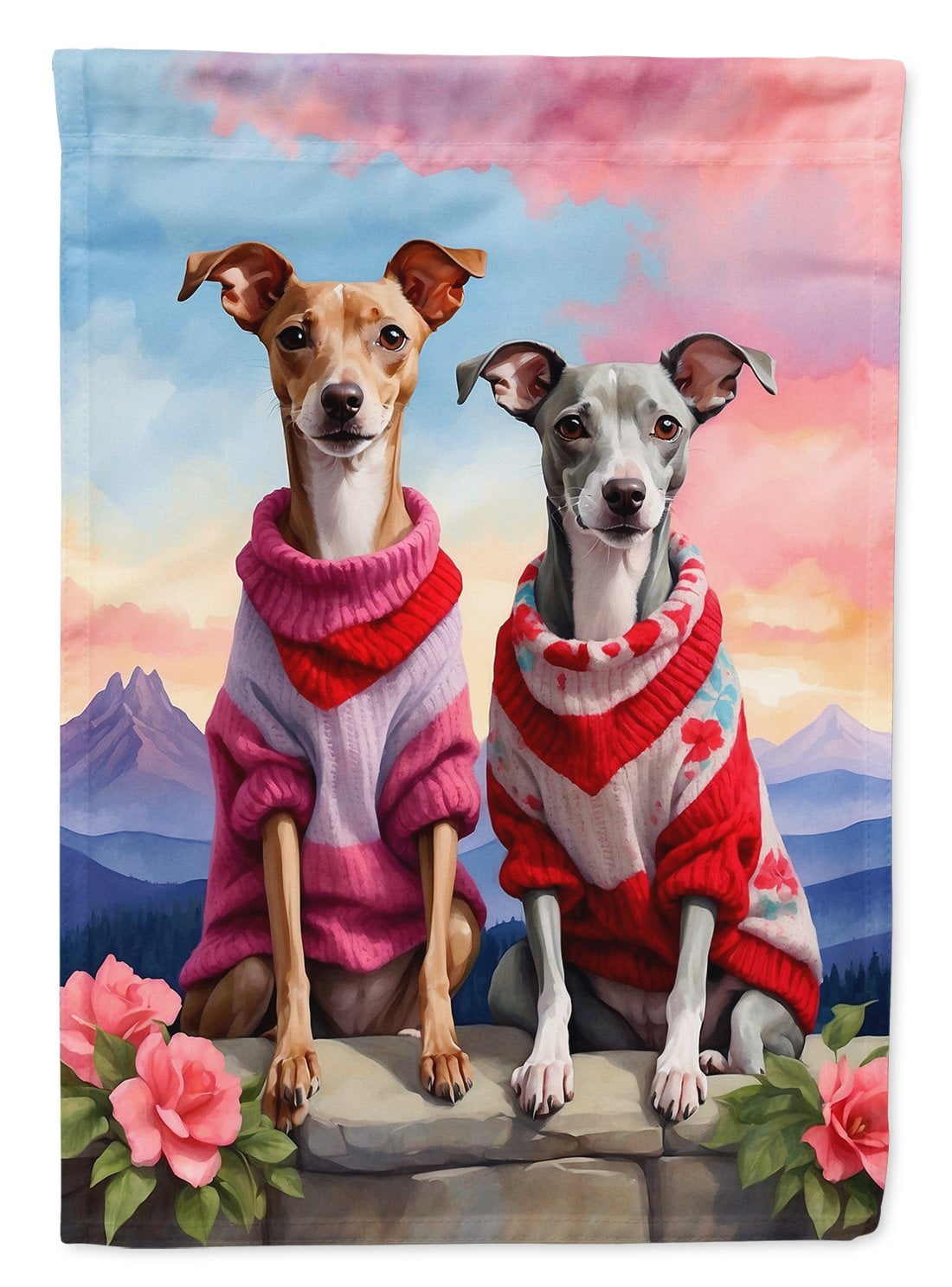 Italian Greyhound Two Hearts House Flag 28 in x 40 in