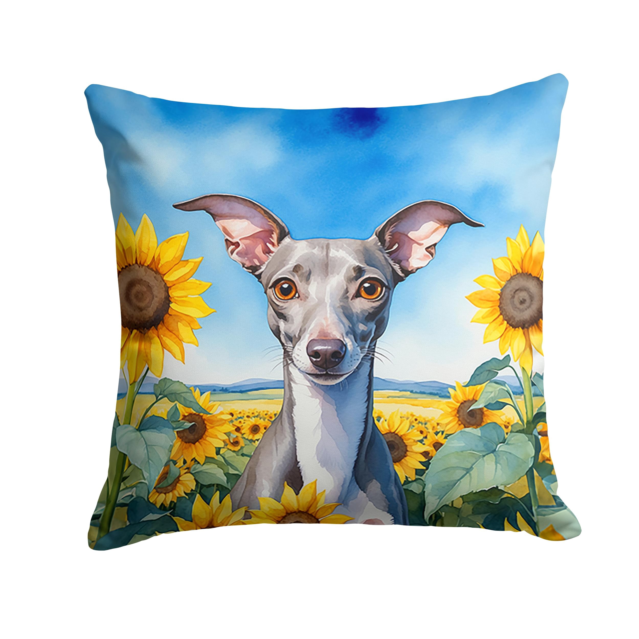 Italian Greyhound in Sunflowers Throw Pillow 14 in x 14 in