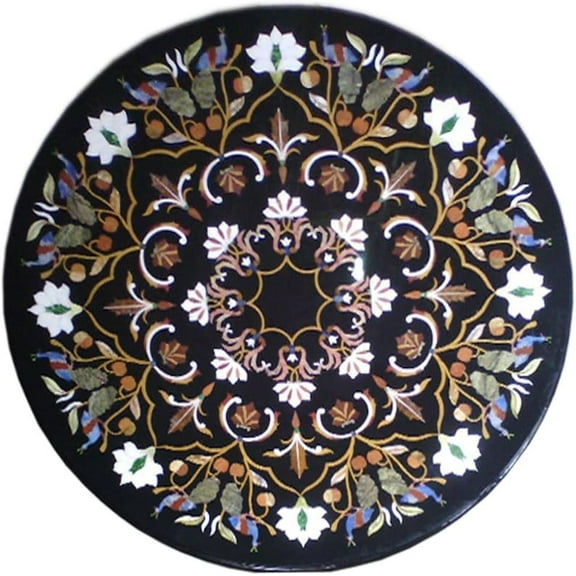 Italian Handcrafted 4-Seater Round Marble Table Top Exquisite Mosaic Floral Art, Perfect for Custom Dining Room Furniture and Dcor
